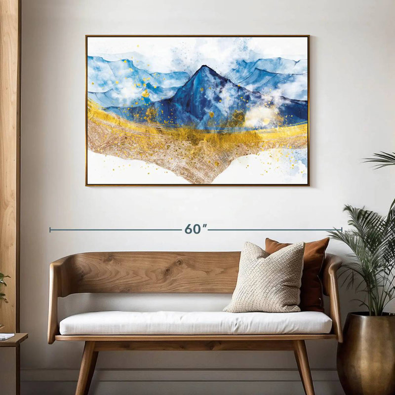 Golden Grieco Mountain, 46 po x 31 po, Cadre flottant doré