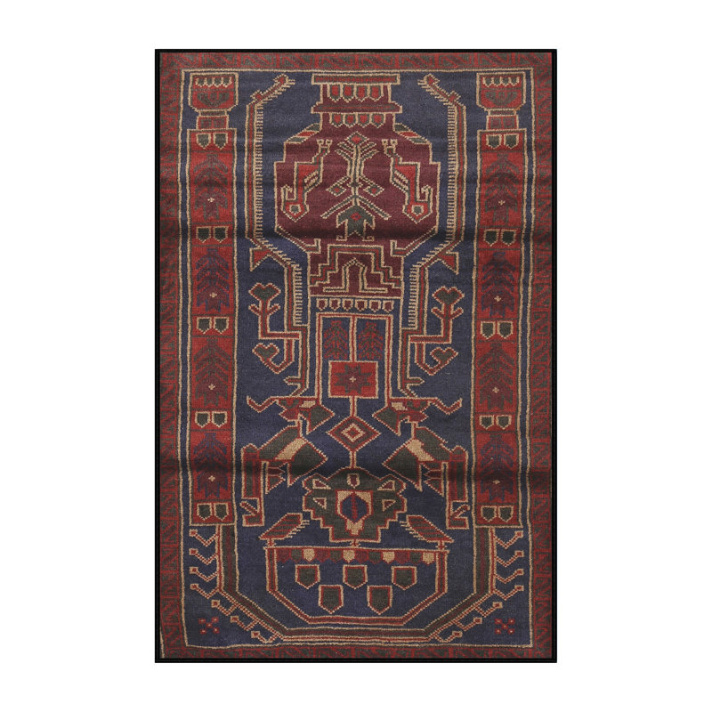 Tapis rouge/bleu traditionnel Christiaanse, Rectangle 2 pi x 5 pi