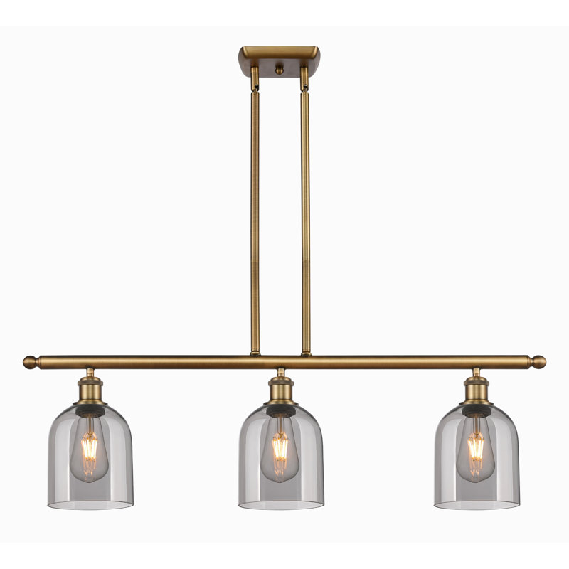 Odaniel 3 - Light Kitchen Island Pendant, Brushed Brass, Light Smoke
