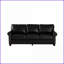 Canapé de salon classique 3 places avec rangement - Similicuir noir | Accoudoirs ronds | Pieds en bois massif-1972205867