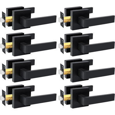 Ensemble de 8 leviers de porte de passage, poignées de porte sans clé robustes noires, boutons de porte carrés non verrouillables