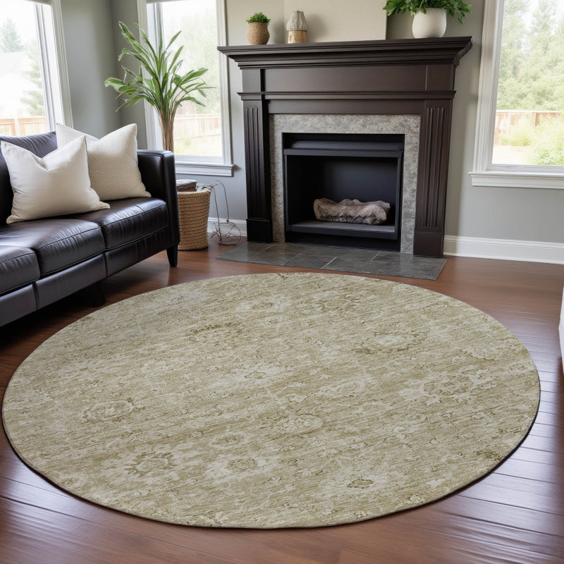 Premium Machine Washable Wayne AMF1089 Damask Rug, Round 8'
