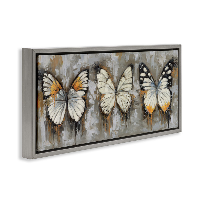 Art mural sur toile stylisée, "Modern Butterflies" par Sara G. Designs, Cadre flottant gris lustré, H 14 po x l 31 po