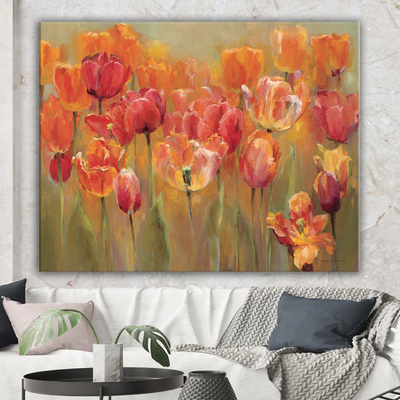 Floral tulipes rouges, peinture sur toile - tulipes rouges, H 16 po x l 32 po x p 1 po