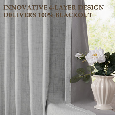 Birglinde Faux Linen Textured Thermal 100% Blackout Curtains for Bedroom Living Room Rod Pocket/Ring Clips
