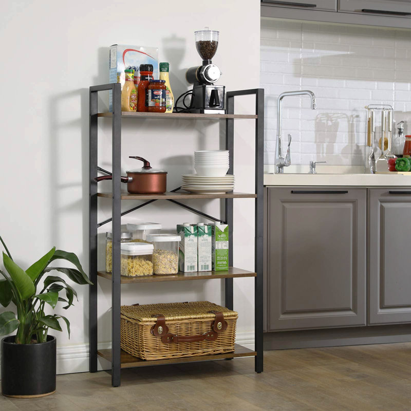 Chilo 120cm H x 66cm W Steel Open Shelf Bookcase, Vintage Brown/Black