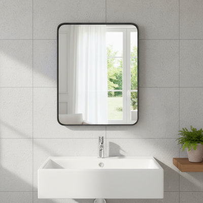 Black Rectangle Bathroom Mirror, 21X31 Inch Wall-Mountable, Suitable For Multi-Space Wall Decor
