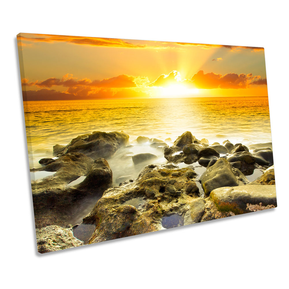 Rocky Sunset Beach Seascape - Wrapped Canvas Art Prints