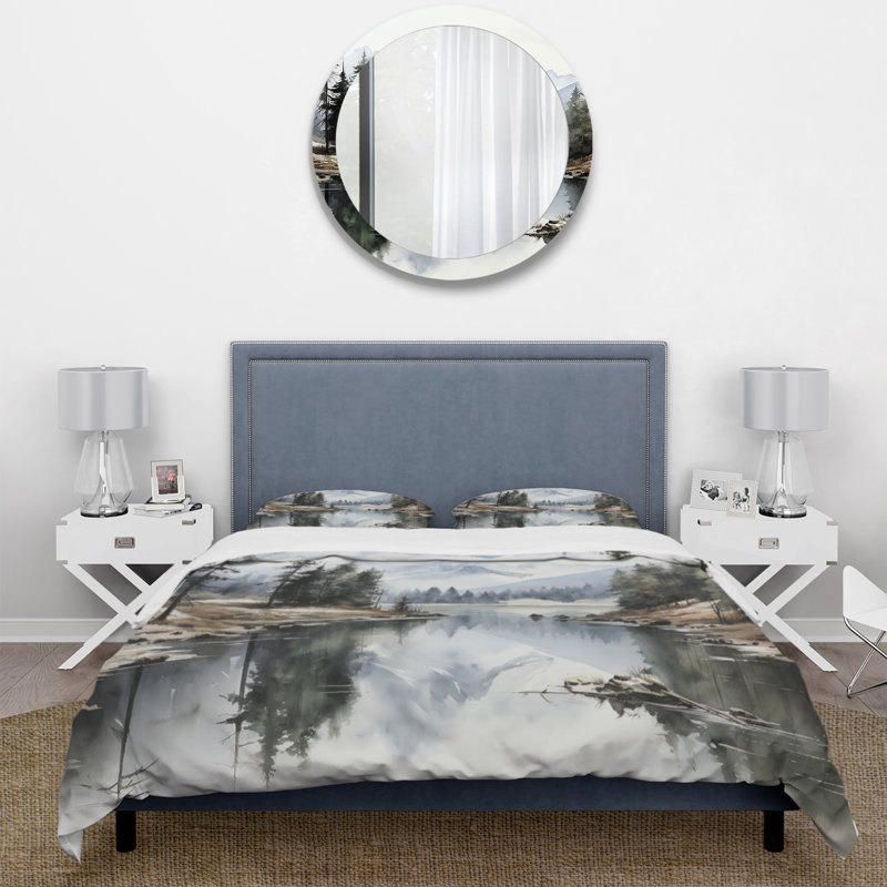 Ensemble de housse de couette en microfibre / polyester vert et bleu, Housse de couette simple + 1 taie décorative stan