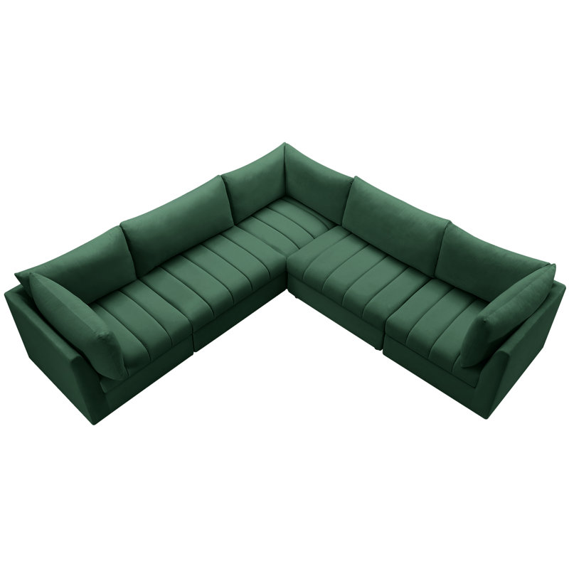 Ensoll Velvet L-Shaped Sectional Reversible, Green Velvet