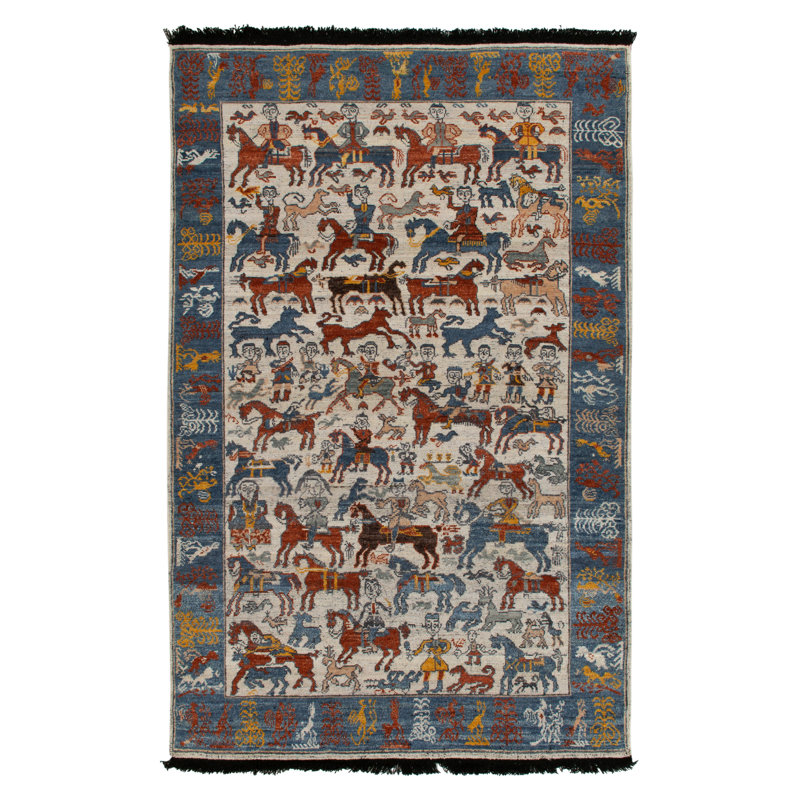 Burano Hand Knotted Wool Geometric Area Rug, Rectangle 5' x 7'