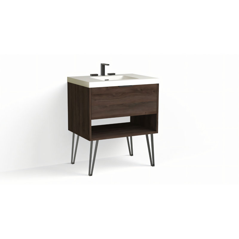 Modo 30" W Freestanding Single Bathroom Vanity with Dawson Leg, Matte White/8" Widespread, Nimbus, Matte Black