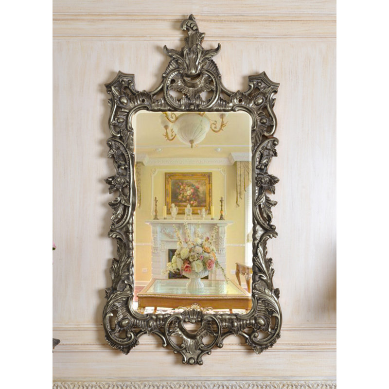 Miroir d'appoint mural en bois antique Daylan, Argent