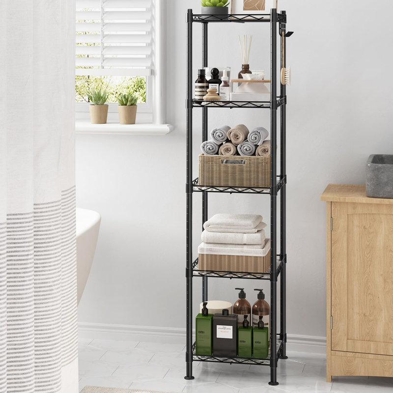 Support de rangement pour salle de bain à 5 niveaux, Noir, noir, noir, noir