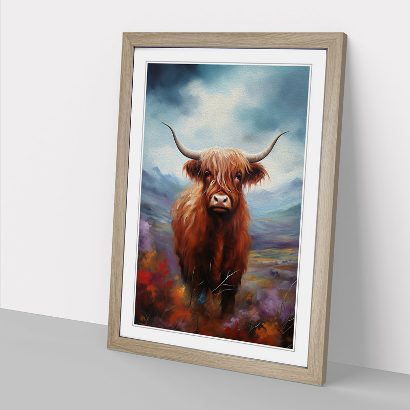 XYZ-FRM-V1223-3637 Highland Cow Modern - Single Picture Frame Print on Wood