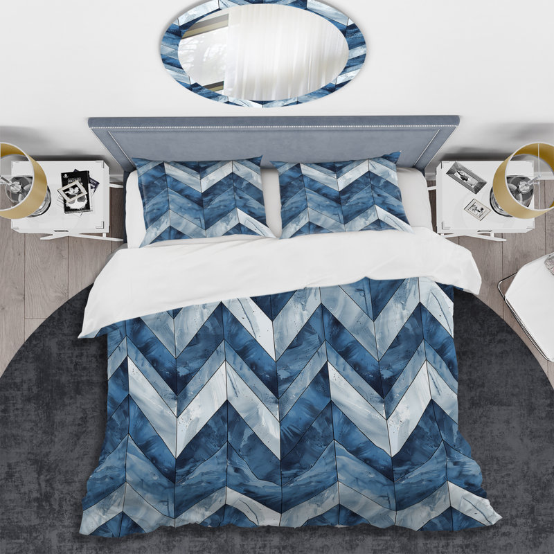 Ensemble de housse de couette transitionnelle Blue Chevron Glam V, Housse de couette très grand et 2 très grandes t