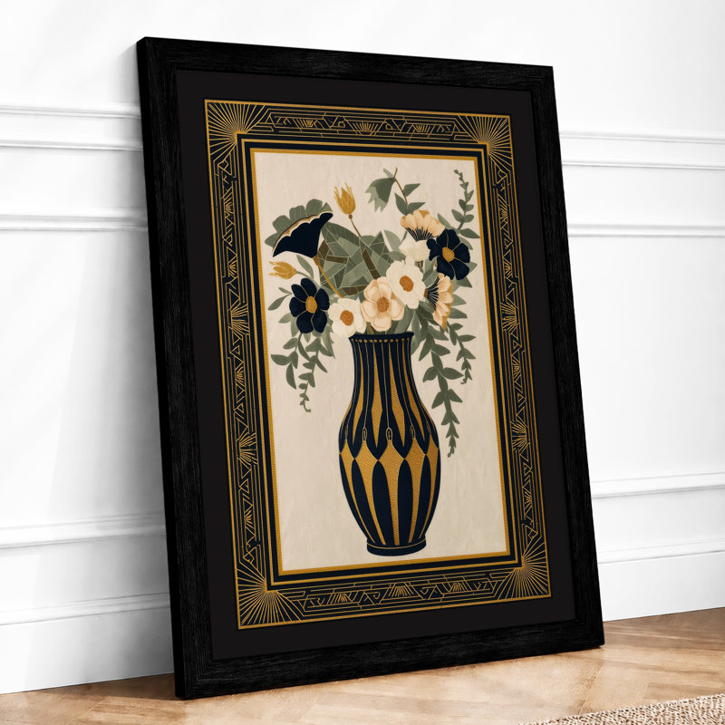 Gold Striped Abundance Botanical - Framed Print, A3 - 42.0 x 29.7 cm, Black
