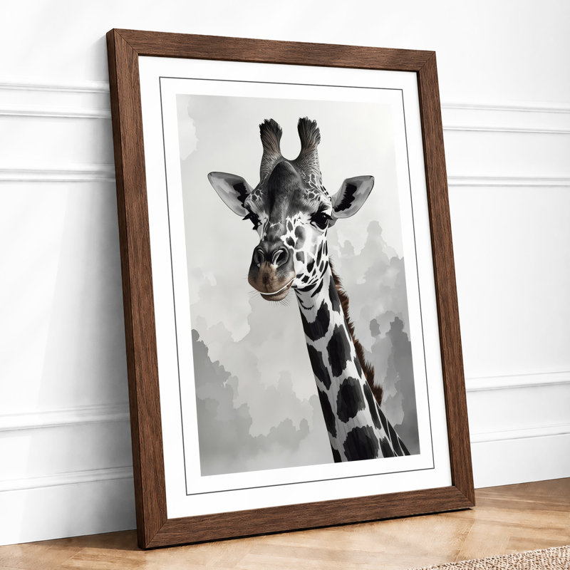 Giraffe Portrait Modern - Framed Print, A1 - 84.1 x 59.4 cm, Walnut