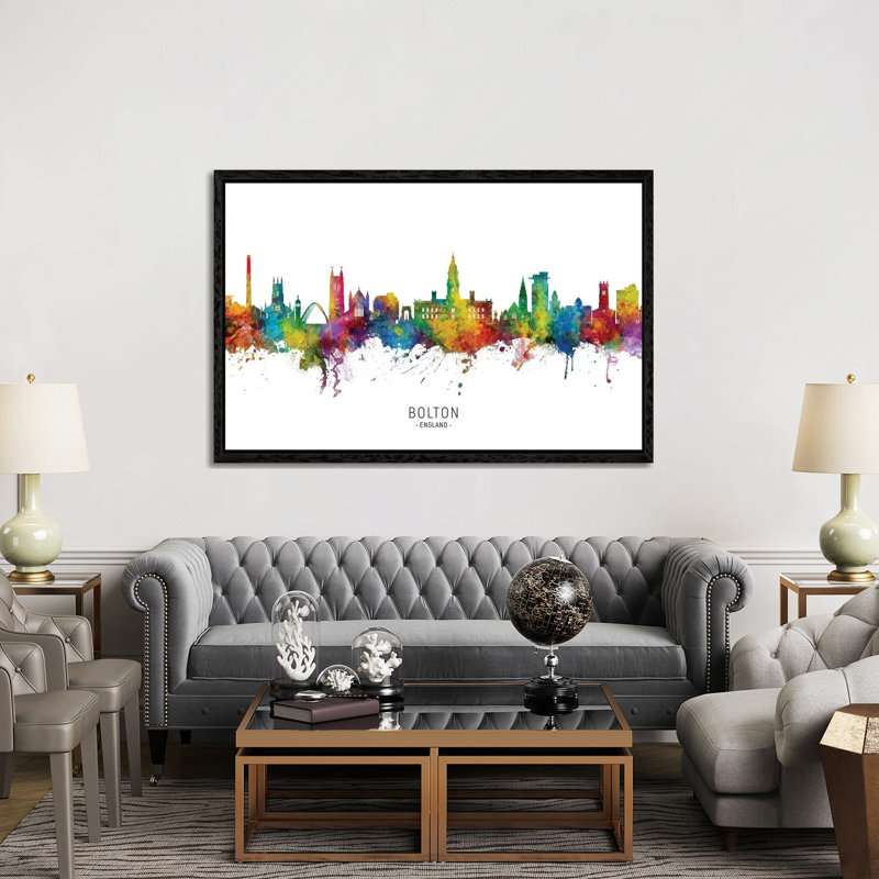 Bolton England Skyline City Name by Michael Tompsett - Print on Canvas, 101.6cm H x 152.4cm W x 3.81cm D