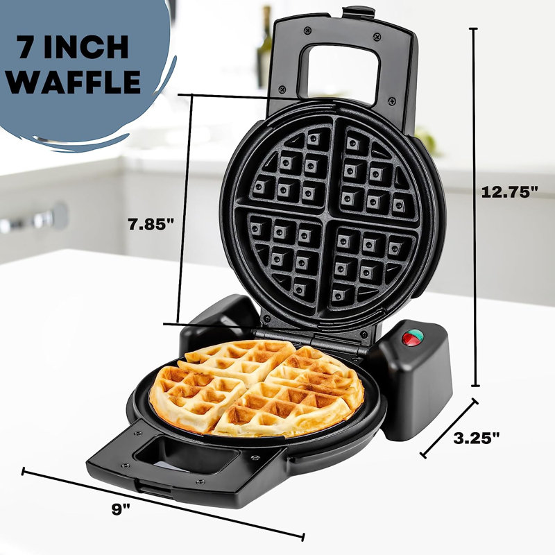 OVENTE Belgian Waffle Maker with Non-Stick Plates, 180° Rotating Function and Cool Touch Handle for Easy Single Flip, Perfect for Cooking 7” Classic Waffles for Breakfast or Snacks, Black WMF1440BR