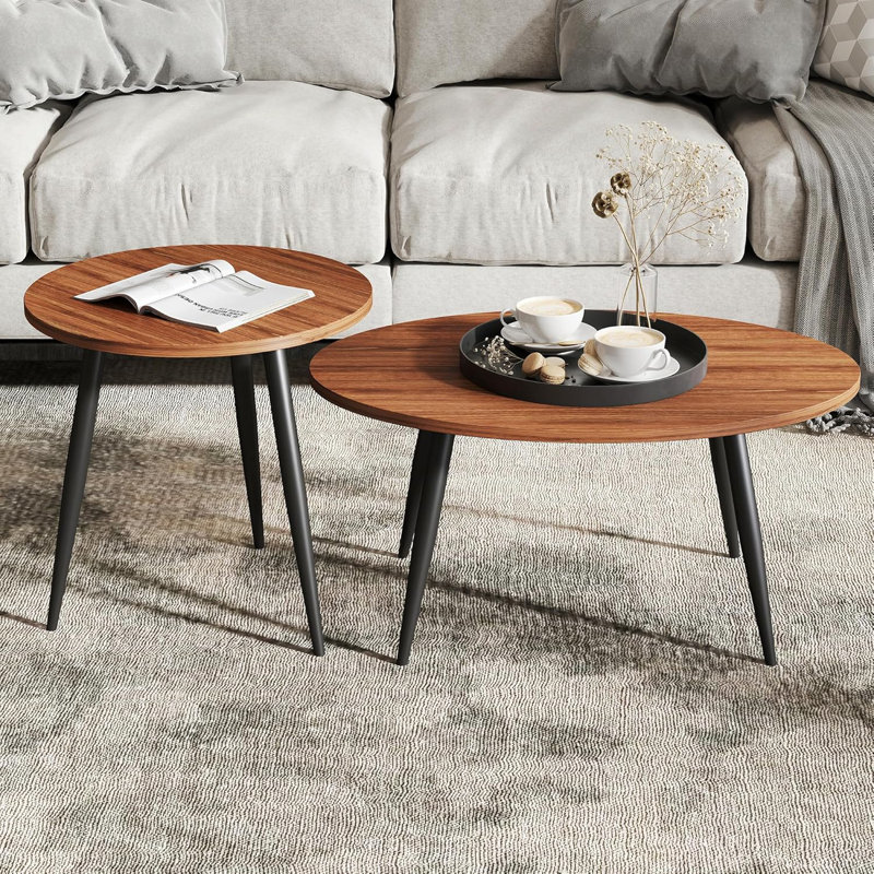 Nesting Coffee Table Set Of 2, Multi-Functional Side Tables For Living Room, Sofa, Bedside, And Office, Retro Rustic Design With Durable Iron Legs