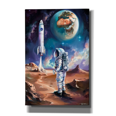 'Space Illustration Retro Futuristic 2' by Momart Canvas Wall Art