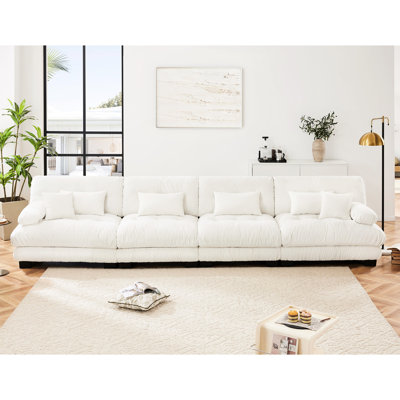 Chenille White 4 Modular : Cozy Couch For Living Room. Upholstery. Exquisite Round Bolster . Materials. Deep Seat Design. Various Combinations Available. Waist Pillows