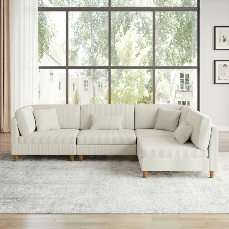 Canapé modulaire rembourré en velours côtelé l 120,6 po Seemab, Beige