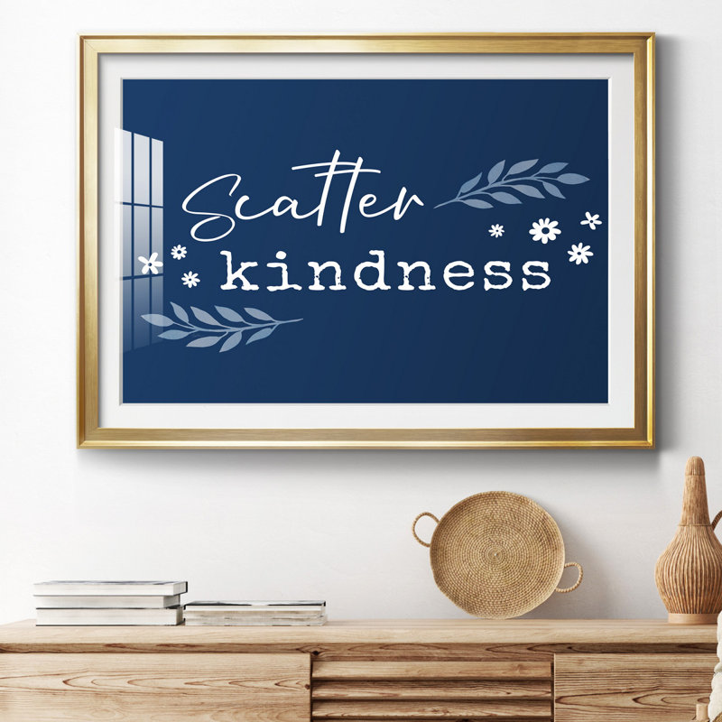 Kindness - Cadre photo, art textuel, Papier encadré doré, H 22,5 po x l 30,5 po x P 1,5 po, Blanc mat