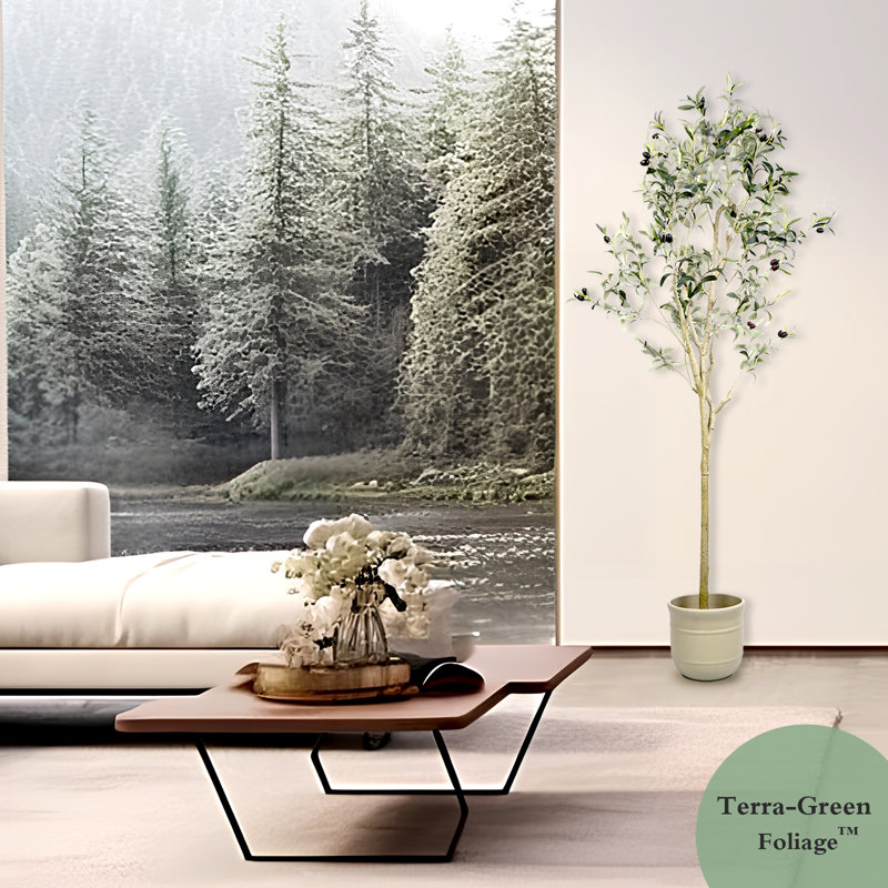 Artificial Olive Tree Natural Olive, 65'' H X 27.5'' W X 27.5'' D