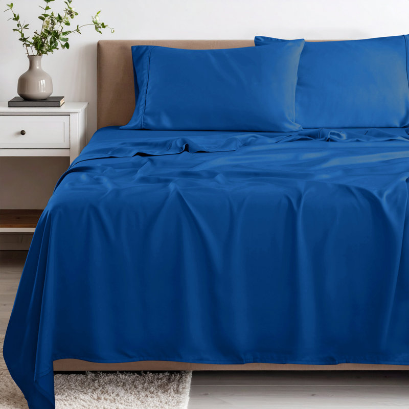 Ensemble de draps à poches profondes en rayonne de bambou à densité du tissage de 300 fils de qualité supérieure, Bleu fumé