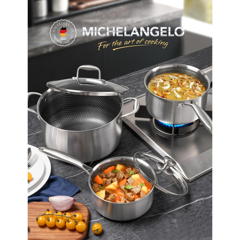 Ensemble de marmites en acier inoxydable 6 plis 6 pintes 2QT et 3QT et 8QT avec couvercles Ensemble de marmites intérieures antiadhésives en nid d'abeille