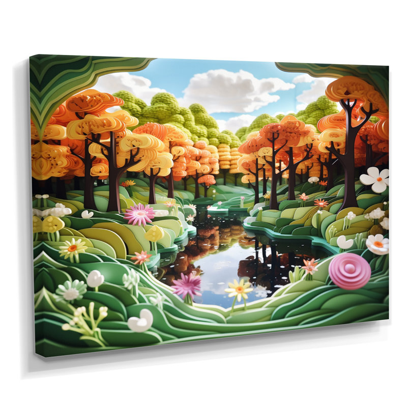 Oranges orange, ciel bleu, rivière de fleurs - fleurs, art mural, Toile tendue, H 12 po x l 20 po x P 1 po