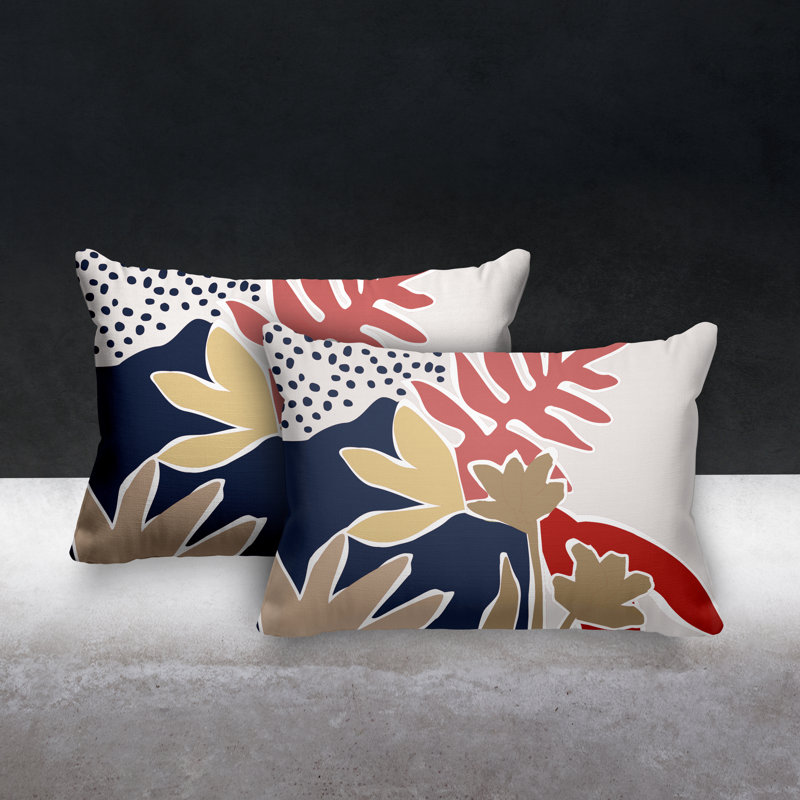  Housse et insert de coussin rectangulaire en polyester pour l'intérieur et l'extérieur, Rouge / bleu marine / beige