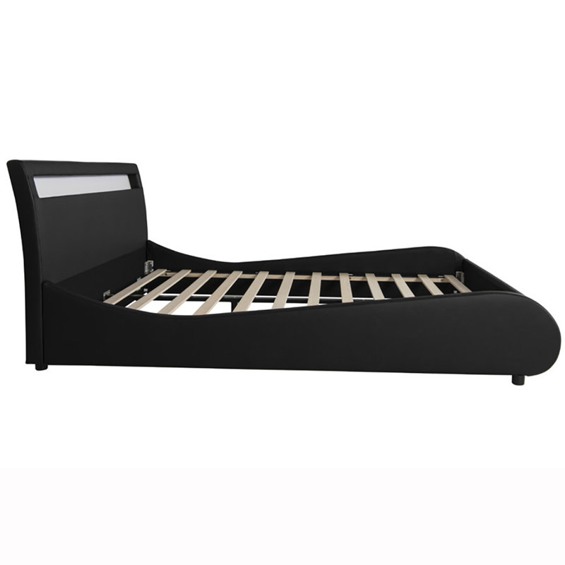 Atropus LED Faux Leather Bed Frame, Black, Double (4'6)