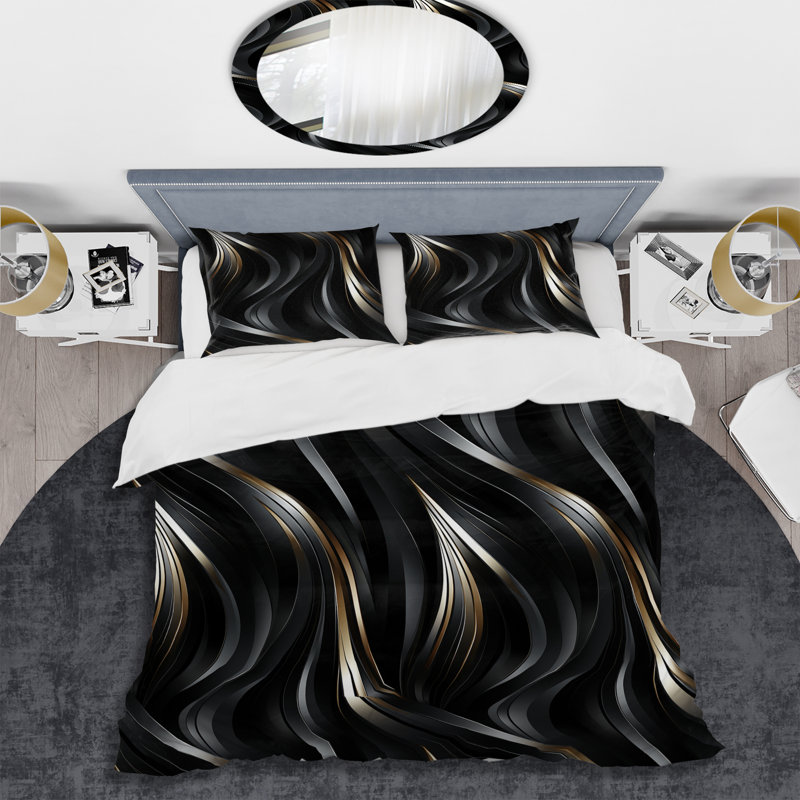 Ensemble de housse de couette Deep Black Silver Elegance V - Glam, Housse de couette simple + 1 taie décorative stan