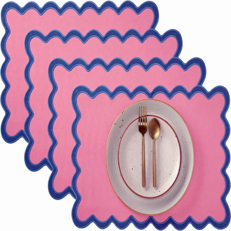 Blush and Blue Scalloped Cotton Placemats Set of 4