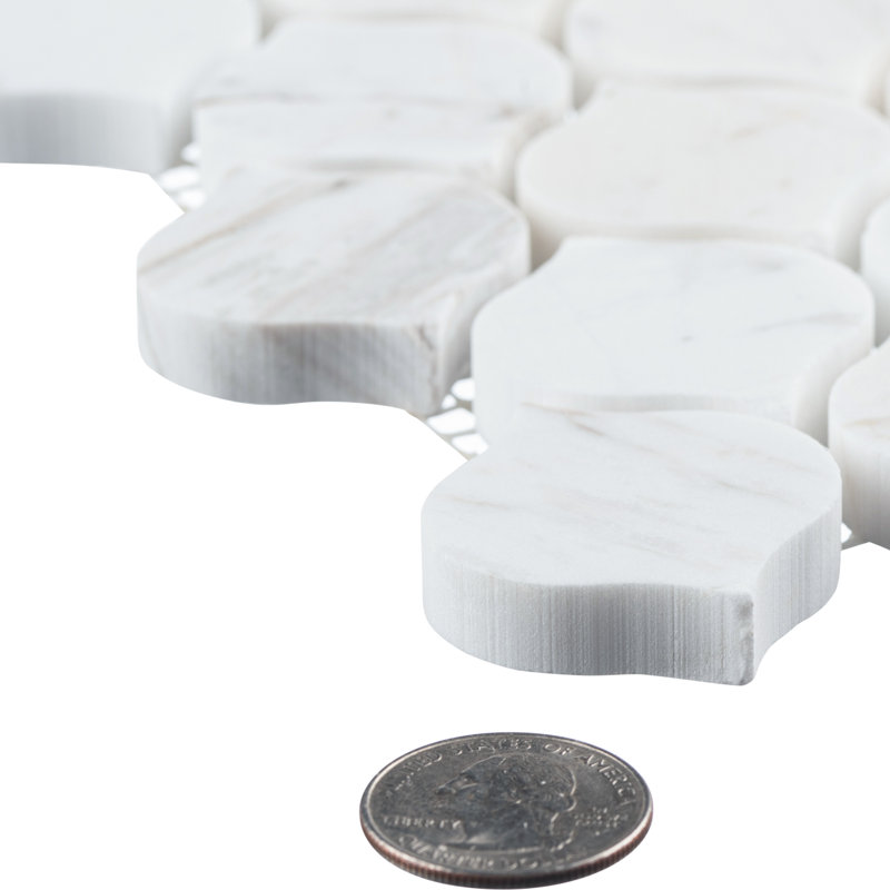 Dayberry 1.5" Marble Arabesque Mosaic Kitchen Backsplash, Bathroom, Shower, Pool, Wall and Floor Tile, Fog