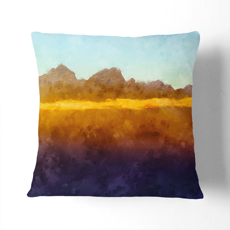 Amber Mountains Painting Cushion with Filling, 55cm H x 55cm W x 20cm D