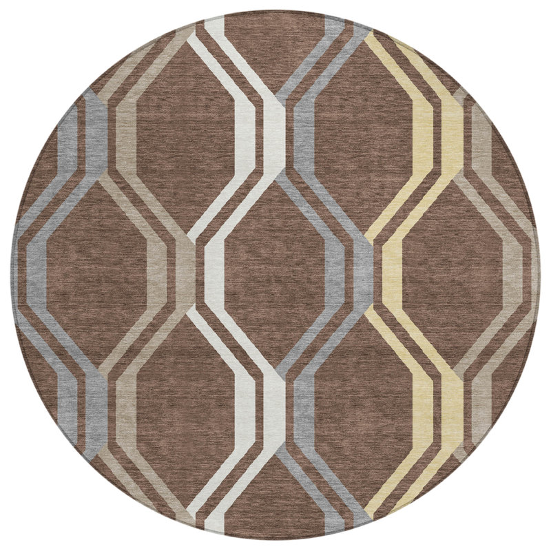 Machine Washable Indoor/Outdoor Chantille ACN2326 Mid-Century Modern Rug, Round 8'