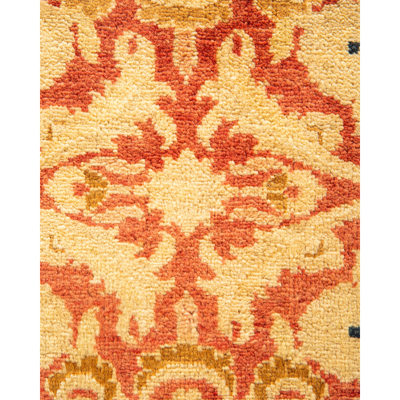 Tapis unique noué à la main orange / beige Keenan, 6 pi 2 po x 9 pi 1 po