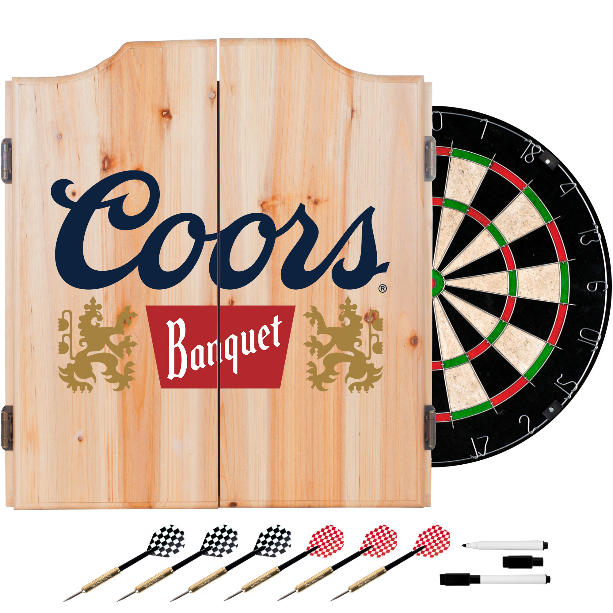 Coors Banquet Trademark Global Bristle Dartboard And Cabinet Set (Darts  Included)