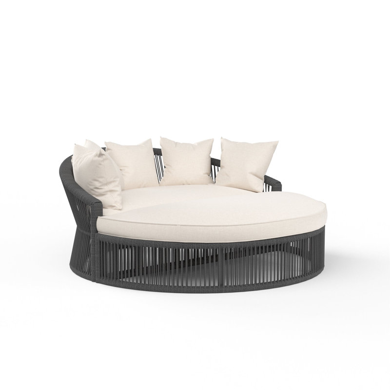 Renfri 67'' Wide Circle Patio Daybed with Sunbrella® Cushions, Black, Echo Ash Sunbrella®