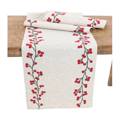 Jager Branch Crewel Embroidered Table Runner