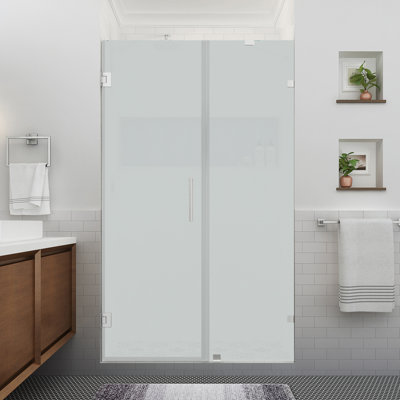 Nautis XL porte de douche à charnière sans cadre de 51,25 po à 52,25 po x H 80 po avec verre givré ultra-lumineux