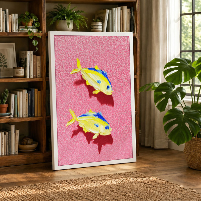 Twin Fish In Motion Modern - Print, 24x16 - 61.0 x 40.6 cm, Cream Border