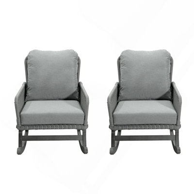[Ensemble de 2] Chaise berçante en osier gris minimaliste ConteMPorary avec coussins en polyester doux et structure en bois durable, parfaite pour les espaces intérieurs et extérieurs comme le patio, le balcon ou le salon