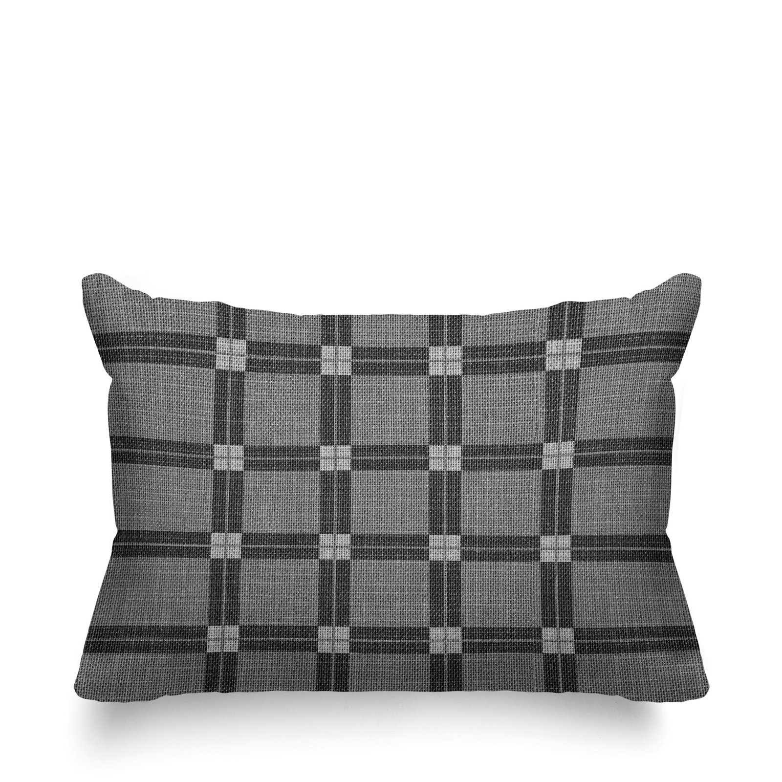Plaid Indoor/Outdoor Lumbar Throw Pillow, Gray, 18"H x 25"W