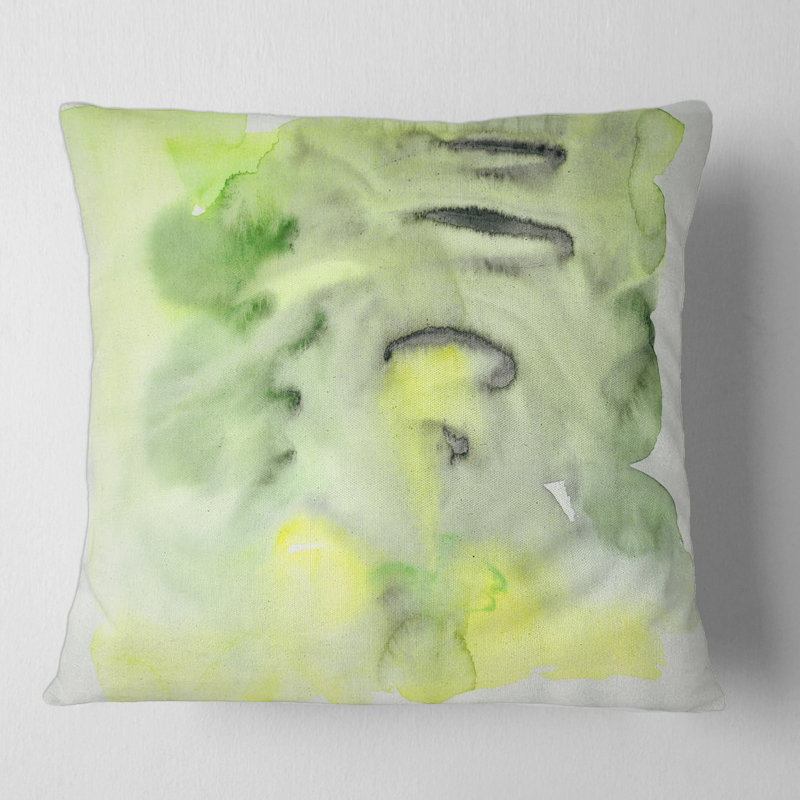 Coussin décoratif abstrait à motif abstrait vert et jaune, 18" x 18"