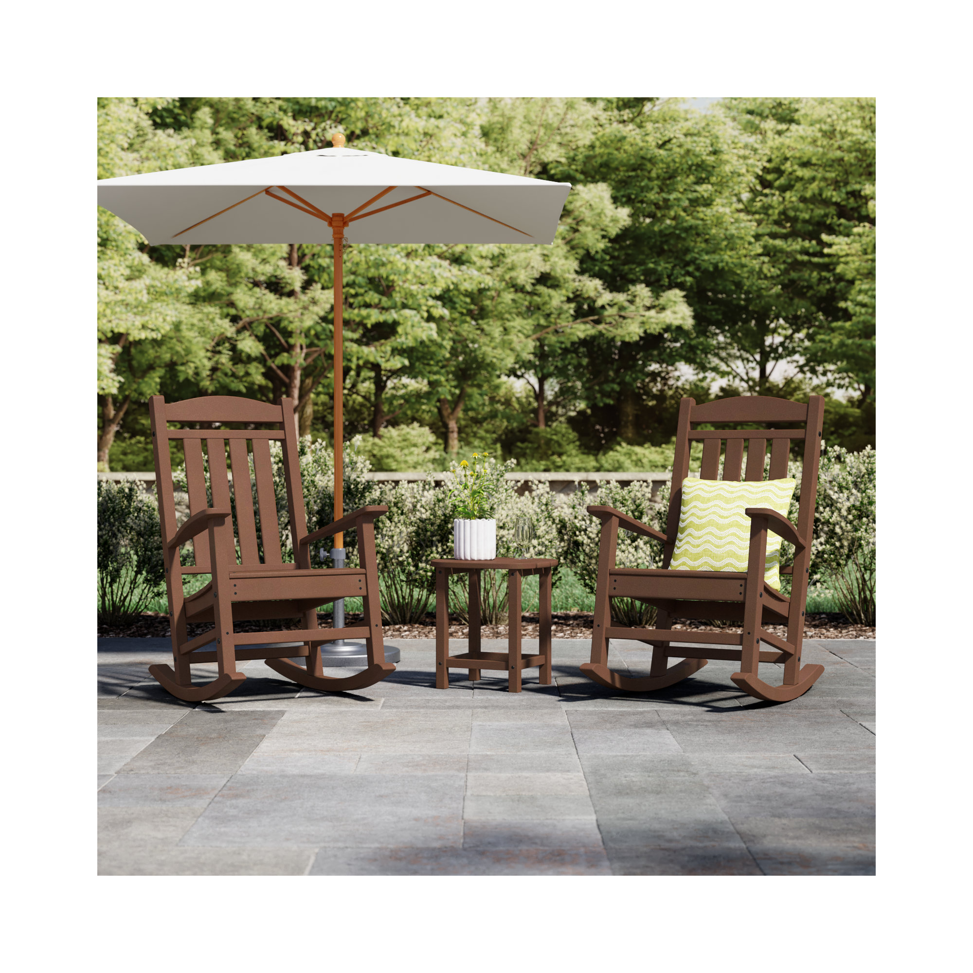 POLYWOOD Presidential Rocker 3-Piece Set, Teak